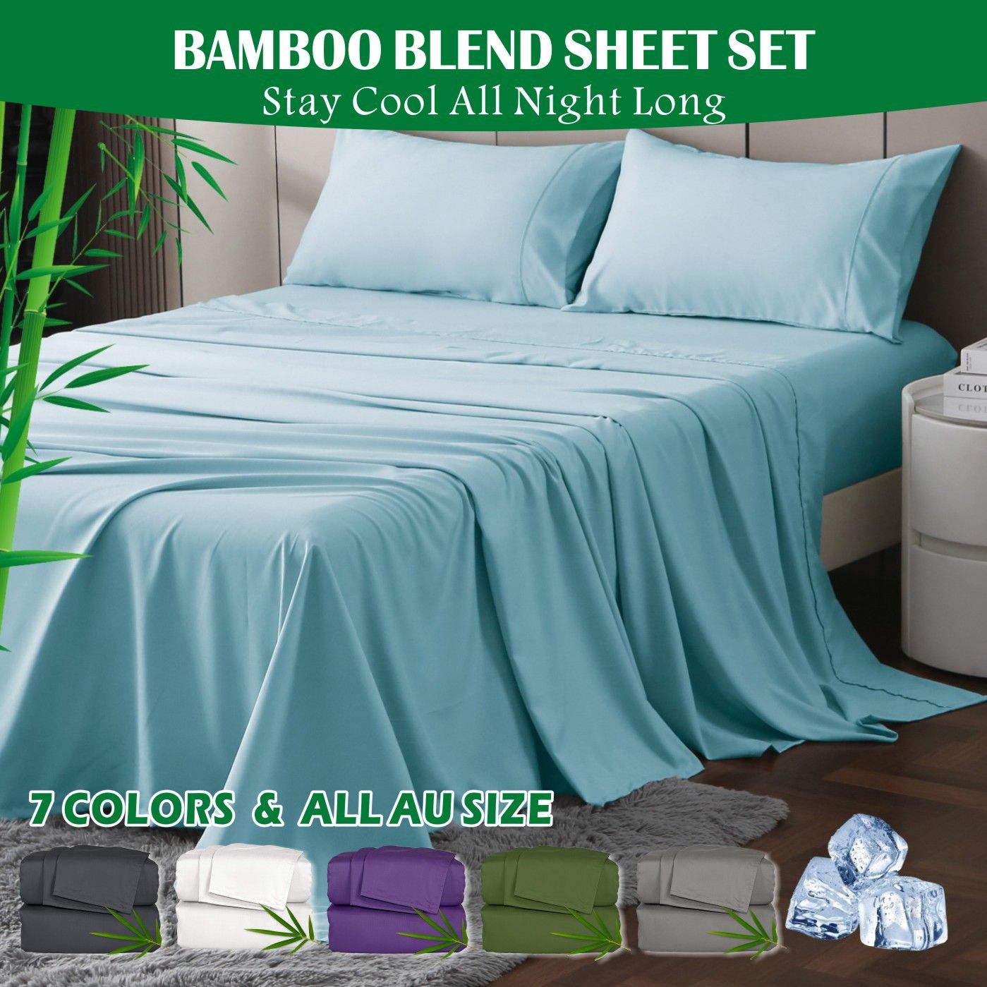 4 Piece Hotel Bamboo Cooling Sheet Set -Ultra Soft 2000TC Breathable Bed Sheets Set with 37 Centimetre Deep Pocket-Cooling Sheets for Hot Sleepers(Sky Blue,Double)