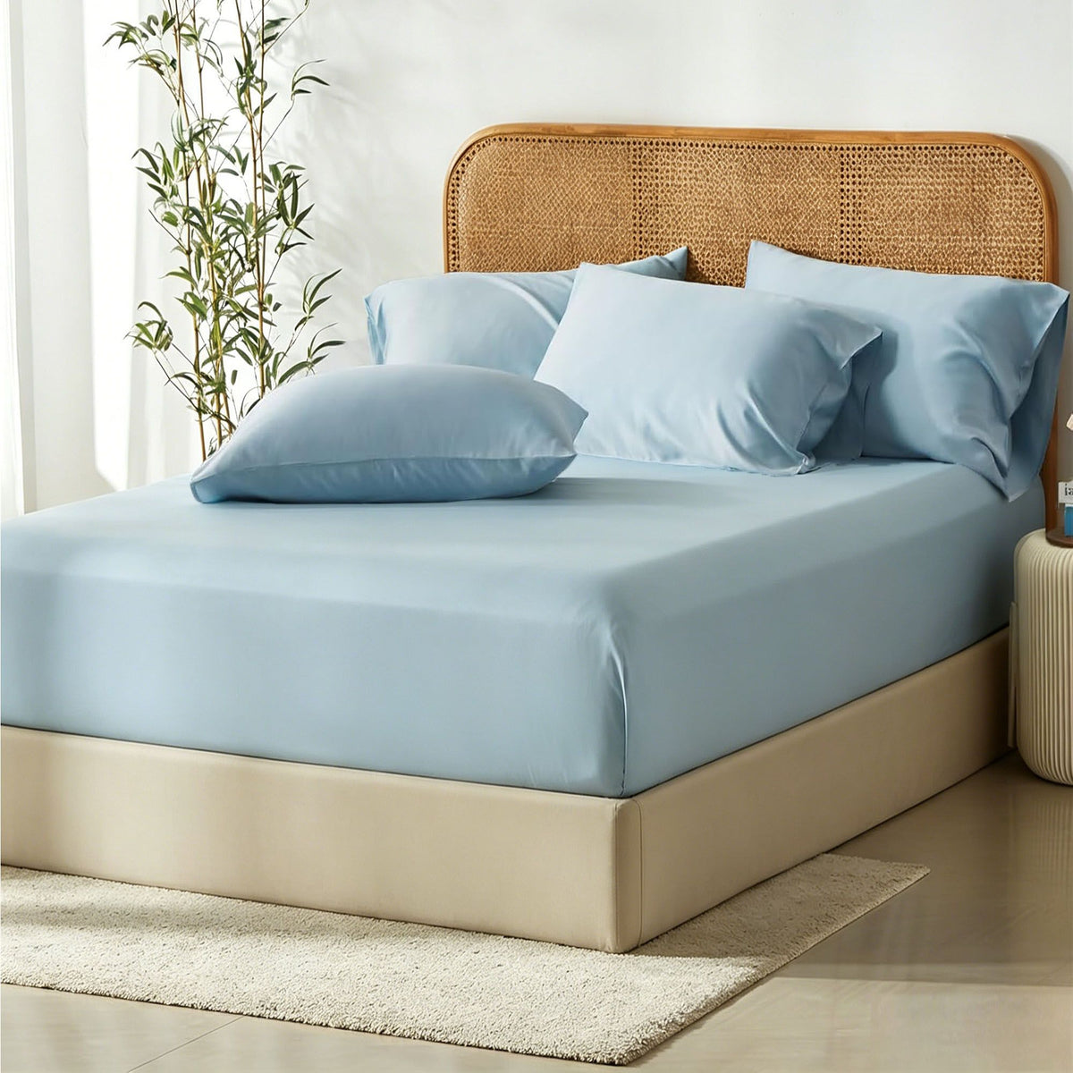 3 Piece Hotel Bamboo Cooling Fitted Sheet Set & Pillowcase -Ultra Soft 2000TC Breathable Fitted Bed Sheets Set with 37 Centimetre Deep Pocket-Cooling Sheets for Hot Sleepers(Sky Blue,King)