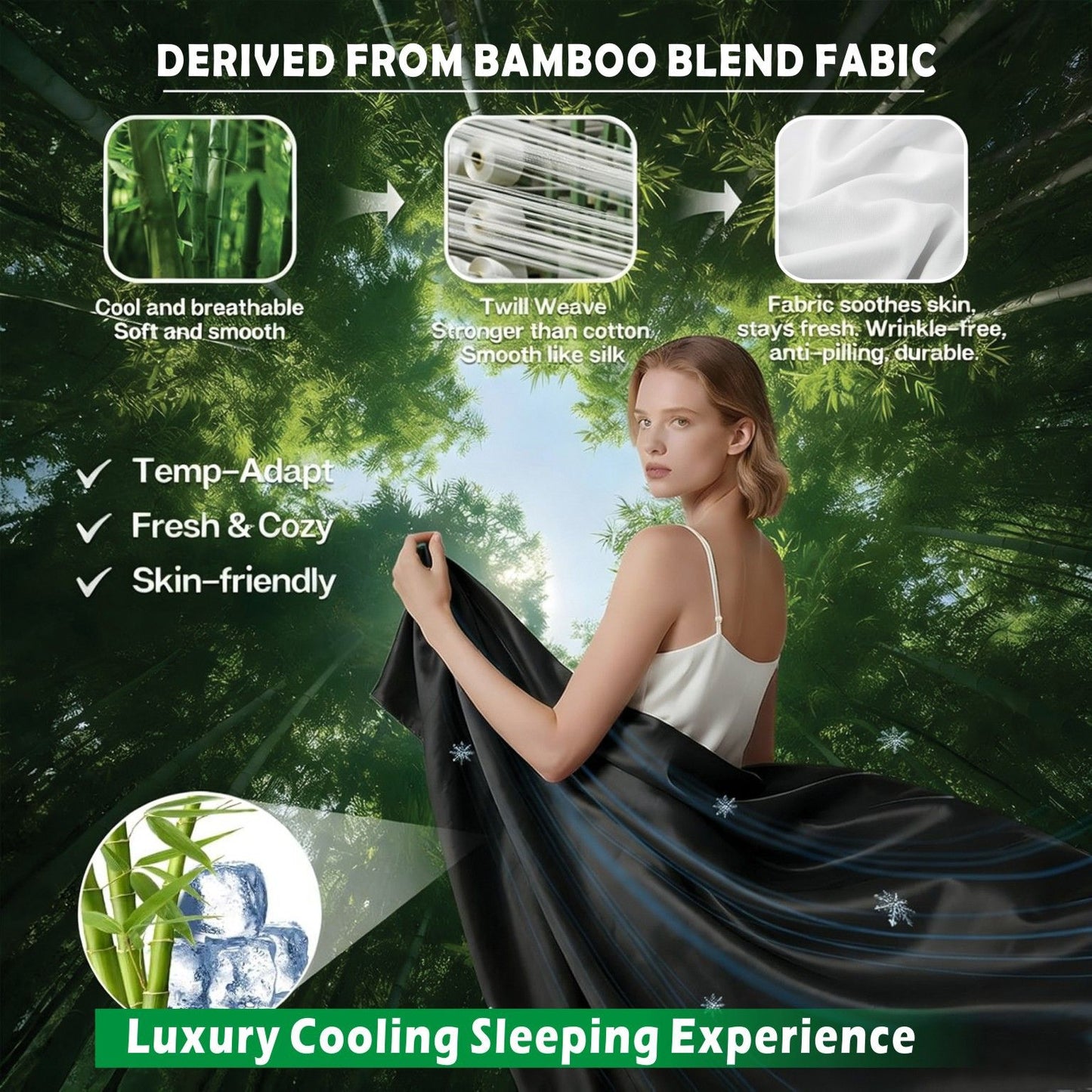 4 Piece Hotel Bamboo Cooling Sheet Set -Ultra Soft 2000TC Breathable Bed Sheets Set with 37 Centimetre Deep Pocket-Cooling Sheets for Hot Sleepers(Black,King)
