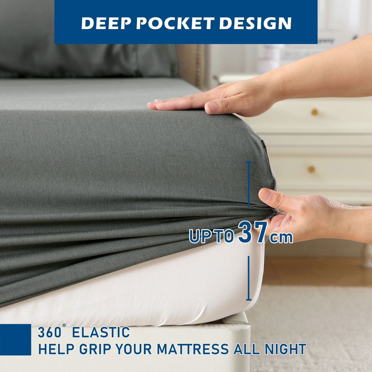4 Piece Hotel Bamboo Cooling Sheet Set -Ultra Soft 2000TC Breathable Bed Sheets Set with 37 Centimetre Deep Pocket-Cooling Sheets for Hot Sleepers(Grey,King)