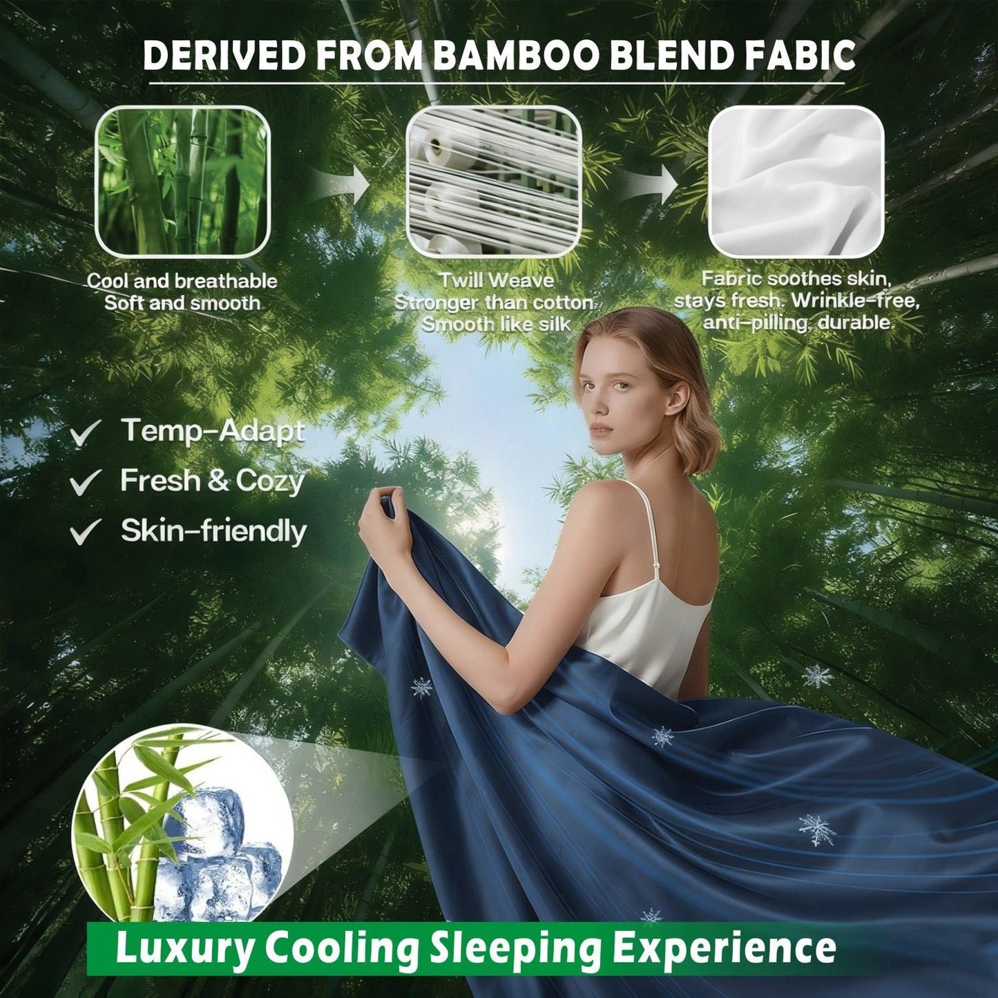 4 Piece Hotel Bamboo Cooling Sheet Set -Ultra Soft 2000TC Breathable Bed Sheets Set with 37 Centimetre Deep Pocket-Cooling Sheets for Hot Sleepers(Navy,King)