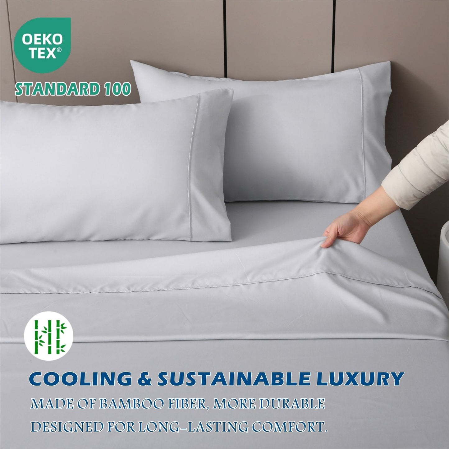 3 Piece Hotel Bamboo Cooling Sheet Set -Ultra Soft 2000TC Breathable Bed Sheets Set with 37 Centimetre Deep Pocket-Cooling Sheets for Hot Sleepers(Silver-gray,King Single)