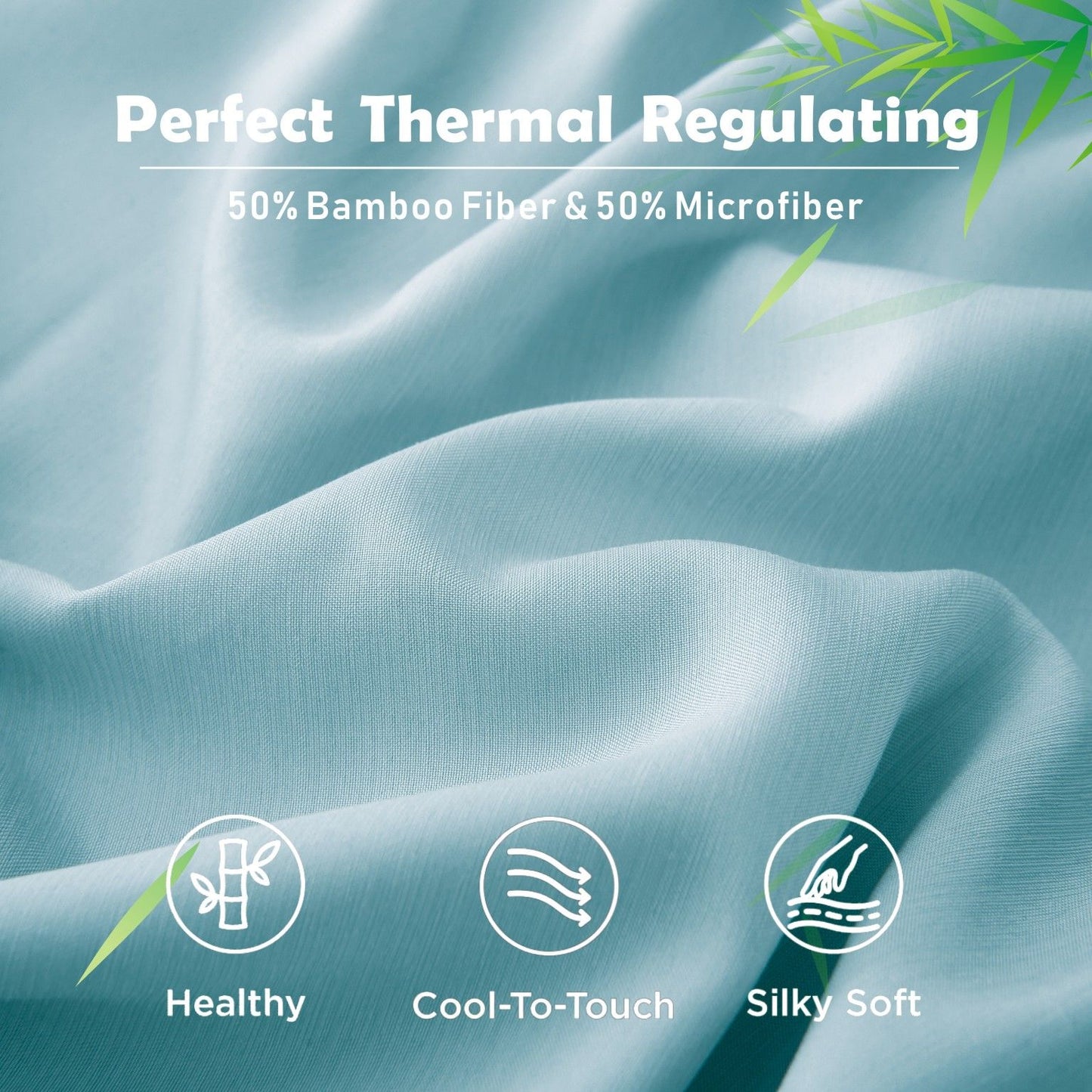 3 Piece Hotel Bamboo Cooling Fitted Sheet Set & Pillowcase -Ultra Soft 2000TC Breathable Fitted Bed Sheets Set with 37 Centimetre Deep Pocket-Cooling Sheets for Hot Sleepers(Sky Blue,Queen)