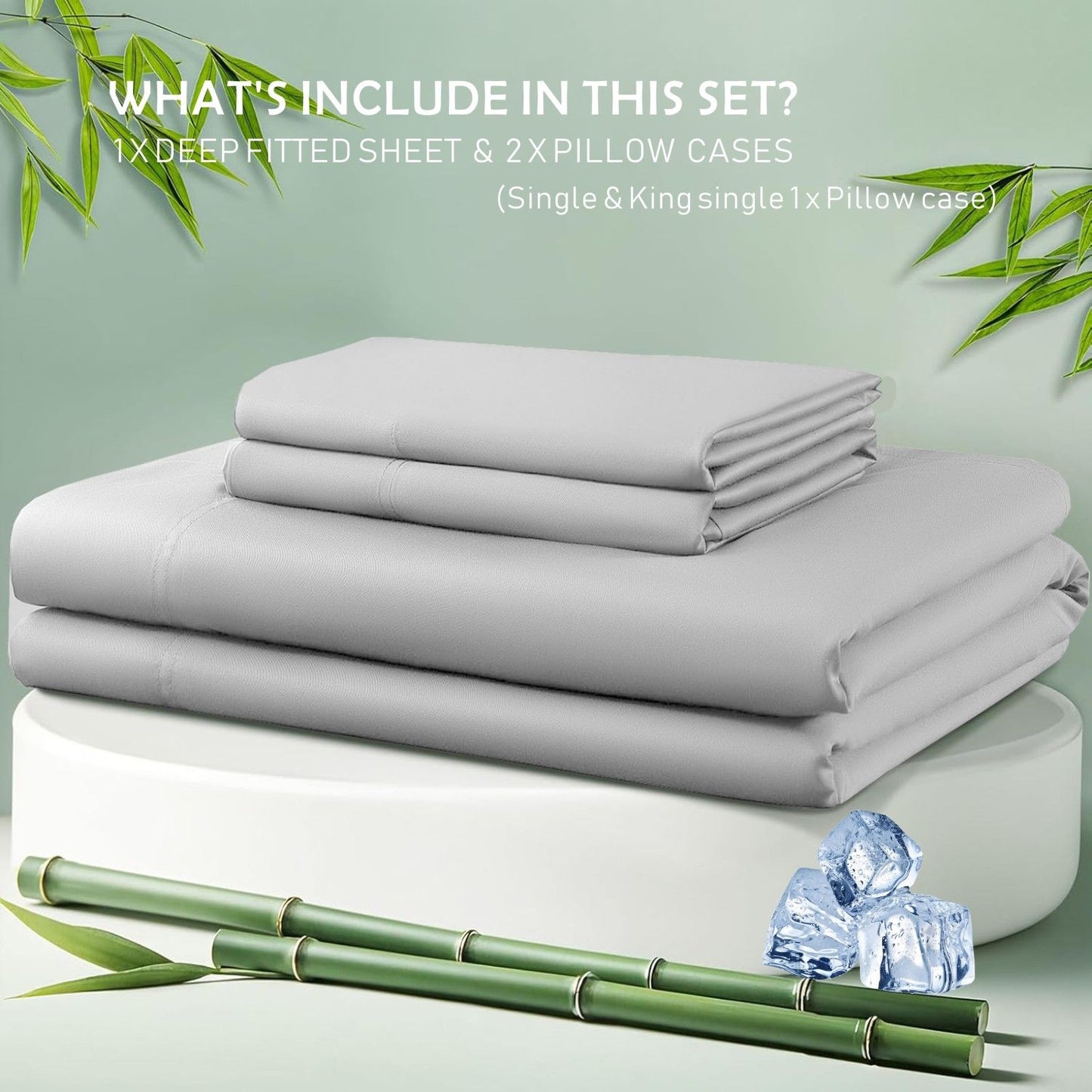 3 Piece Hotel Bamboo Cooling Fitted Sheet Set & Pillowcase -Ultra Soft 2000TC Breathable Fitted Bed Sheets Set with 37 Centimetre Deep Pocket-Cooling Sheets for Hot Sleepers(Silver-gray,Queen)