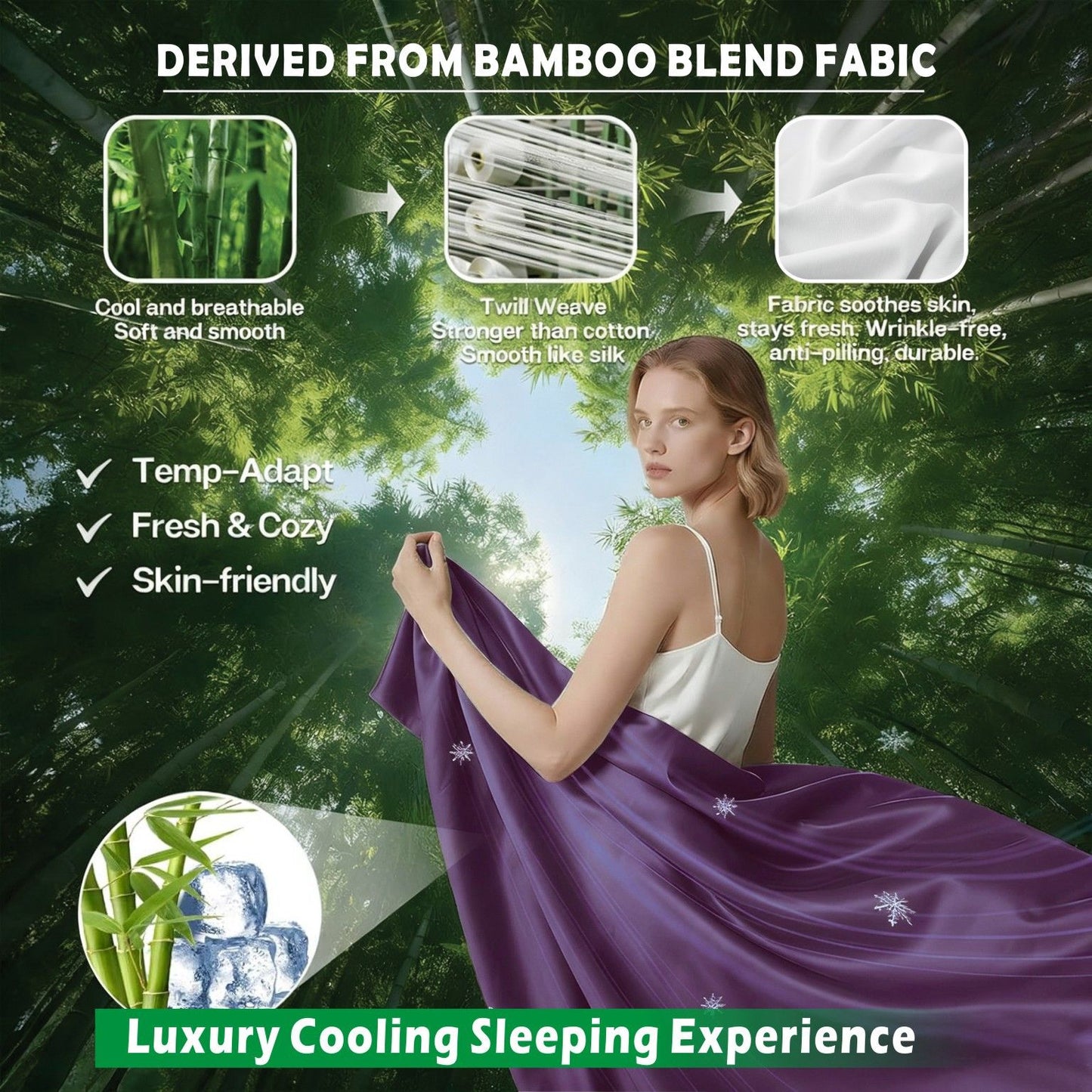 4 Piece Hotel Bamboo Cooling Sheet Set -Ultra Soft 2000TC Breathable Bed Sheets Set with 37 Centimetre Deep Pocket-Cooling Sheets for Hot Sleepers(Purple,Queen)