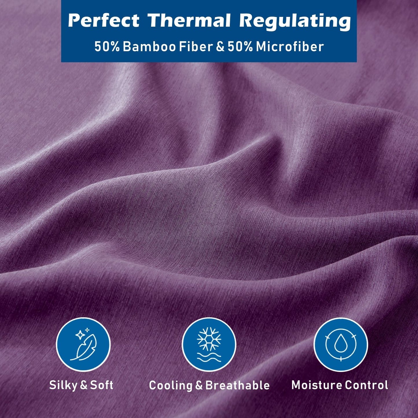 3 Piece Hotel Bamboo Cooling Sheet Set -Ultra Soft 2000TC Breathable Bed Sheets Set with 37 Centimetre Deep Pocket-Cooling Sheets for Hot Sleepers(Purple,Single)