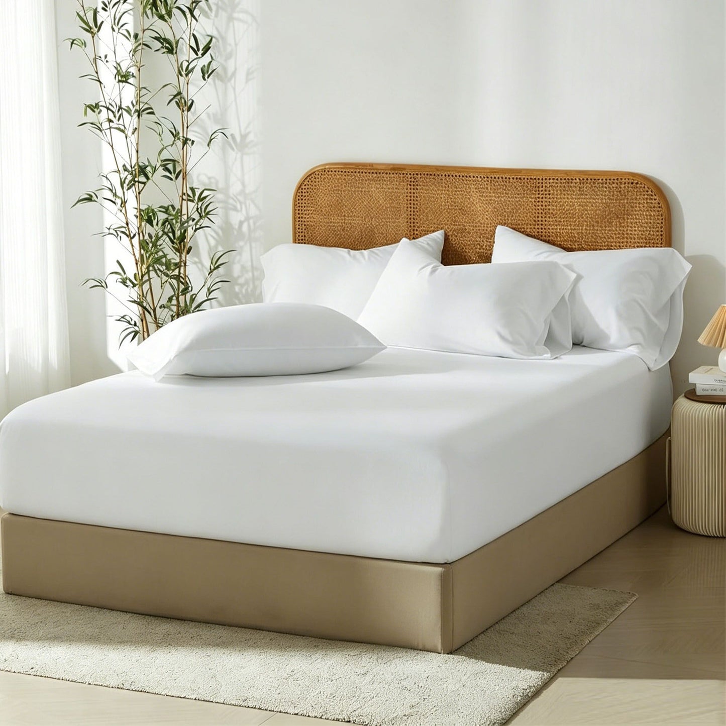 3 Piece Hotel Bamboo Cooling Fitted Sheet Set & Pillowcase -Ultra Soft 2000TC Breathable Fitted Bed Sheets Set with 37 Centimetre Deep Pocket-Cooling Sheets for Hot Sleepers(White,Super King)
