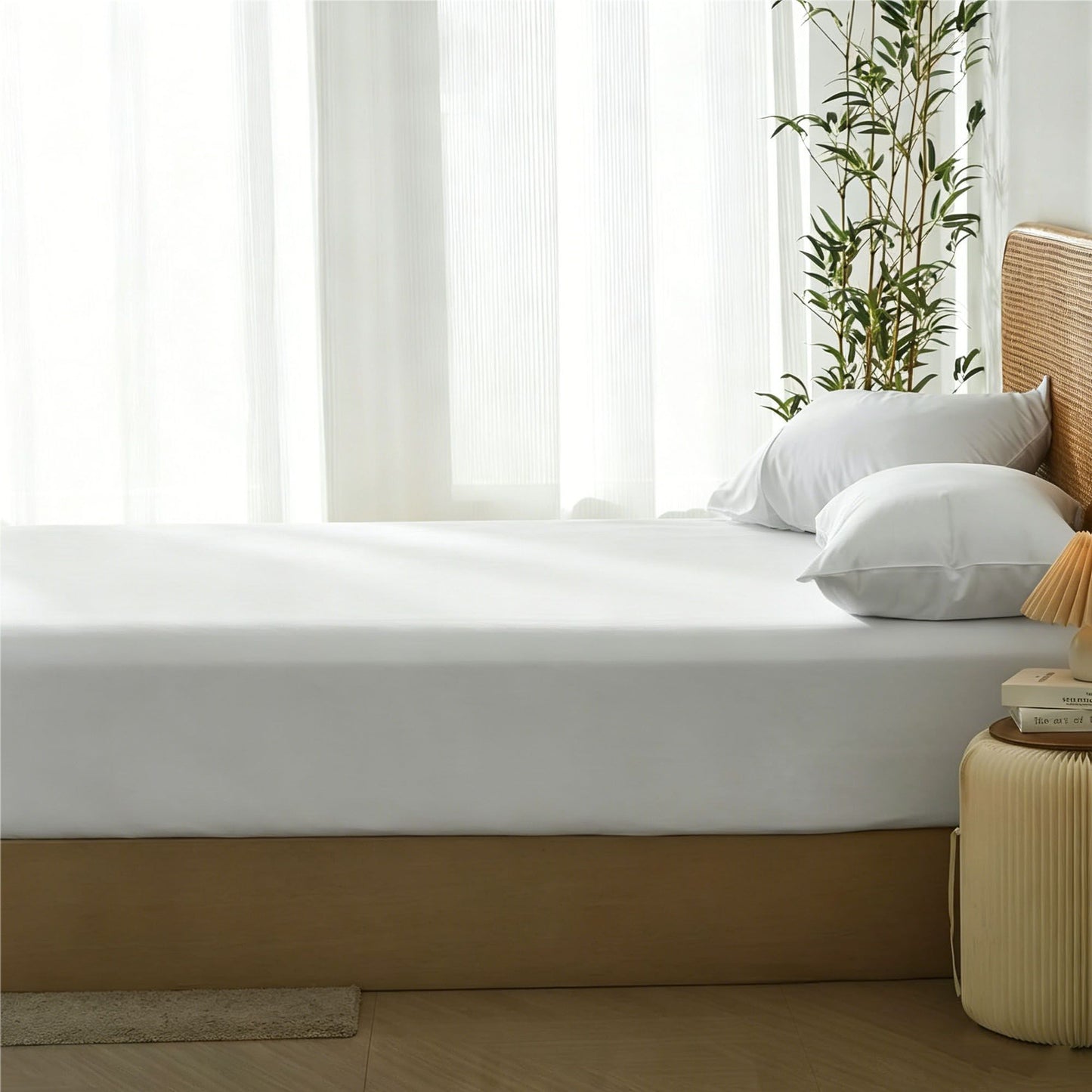 3 Piece Hotel Bamboo Cooling Fitted Sheet Set & Pillowcase -Ultra Soft 2000TC Breathable Fitted Bed Sheets Set with 37 Centimetre Deep Pocket-Cooling Sheets for Hot Sleepers(White,Super King)