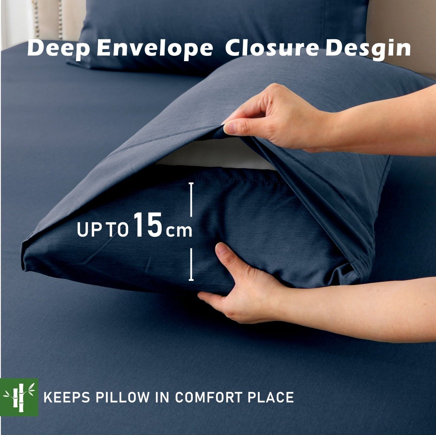 3 Piece Hotel Bamboo Cooling Fitted Sheet Set & Pillowcase -Ultra Soft 2000TC Breathable Fitted Bed Sheets Set with 37 Centimetre Deep Pocket-Cooling Sheets for Hot Sleepers(Navy,Super King)
