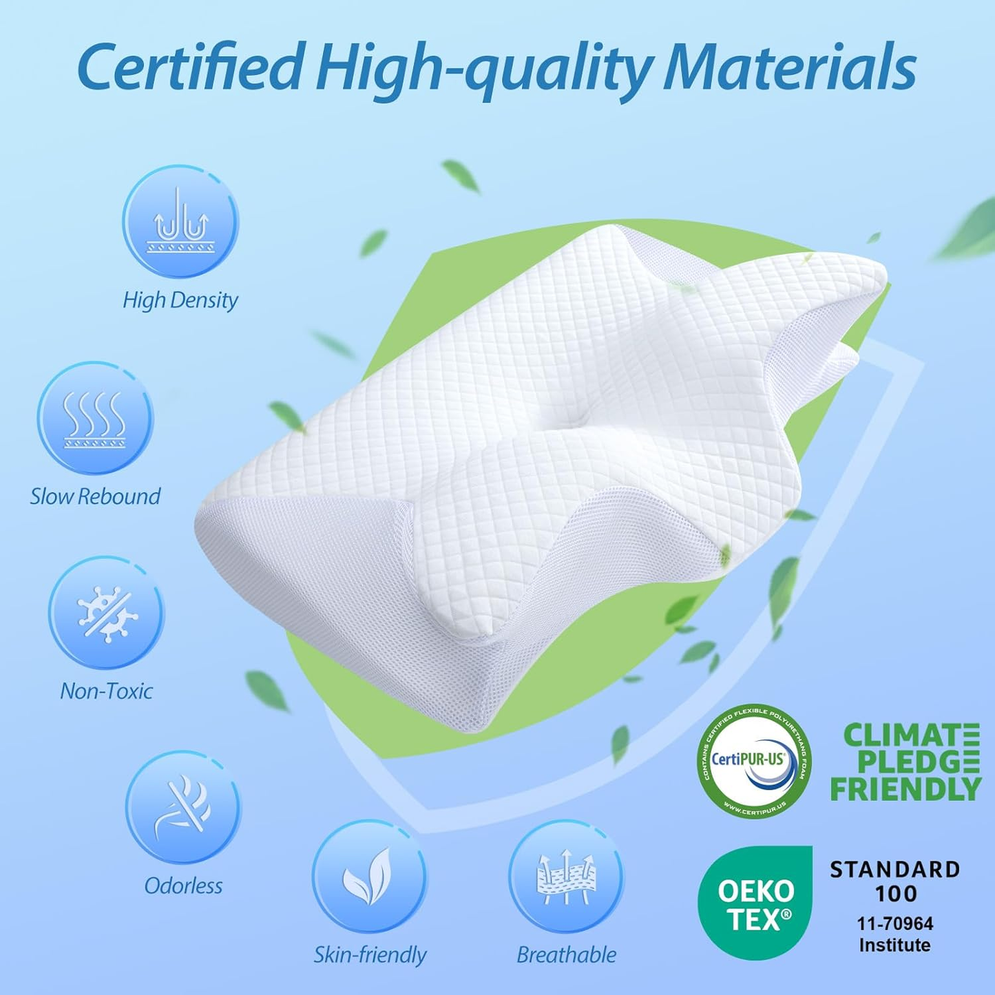 Cervical Neck Pillow for Neck Pain Relief, 2 in 1 Ergonomic Orthopedic Bed Pillow for Sleeping, Memory Foam Pillows for Side, Back & Stomach Sleepers with Removable Pillowcase