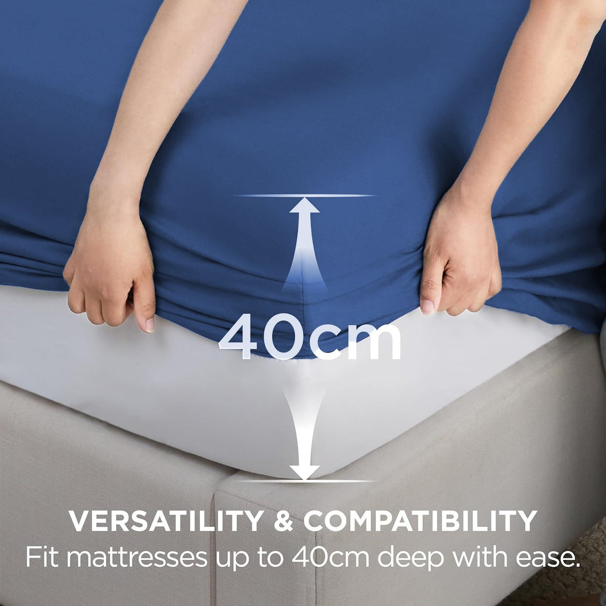 2000TC Hotel Quality Fitted Sheets - 2 Piece Fitted Sheets  -Breathable Bedding - Wrinkle, Fade, Stain Resistant- 16inch/40cm Deep Pocket Fitted Bed Sheets-Wrinkle and Fade Resistant,(Royal blue,Double)