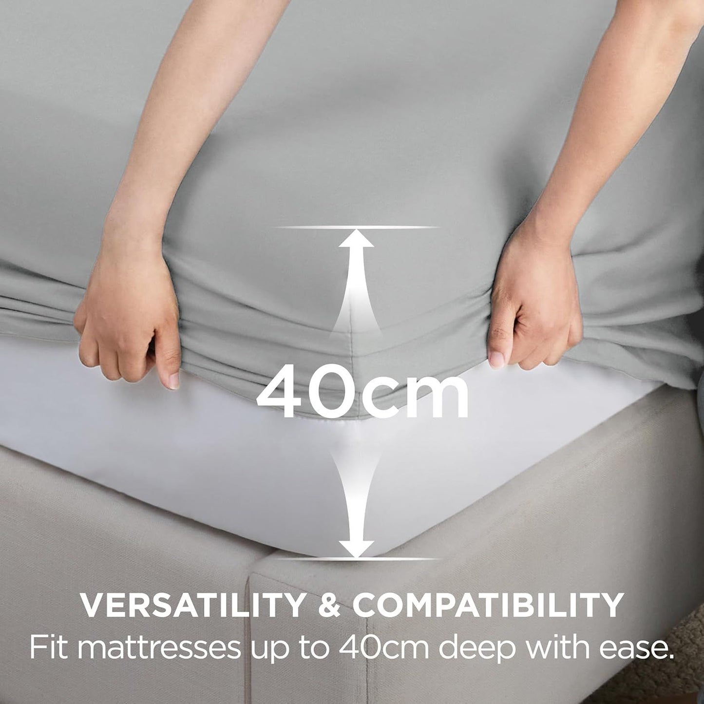 2000TC Hotel Quality Fitted Sheets - 2 Piece Fitted Sheets  -Breathable Bedding - Wrinkle, Fade, Stain Resistant- 16inch/40cm Deep Pocket Fitted Bed Sheets-Wrinkle and Fade Resistant,(Silver-gray,Double)