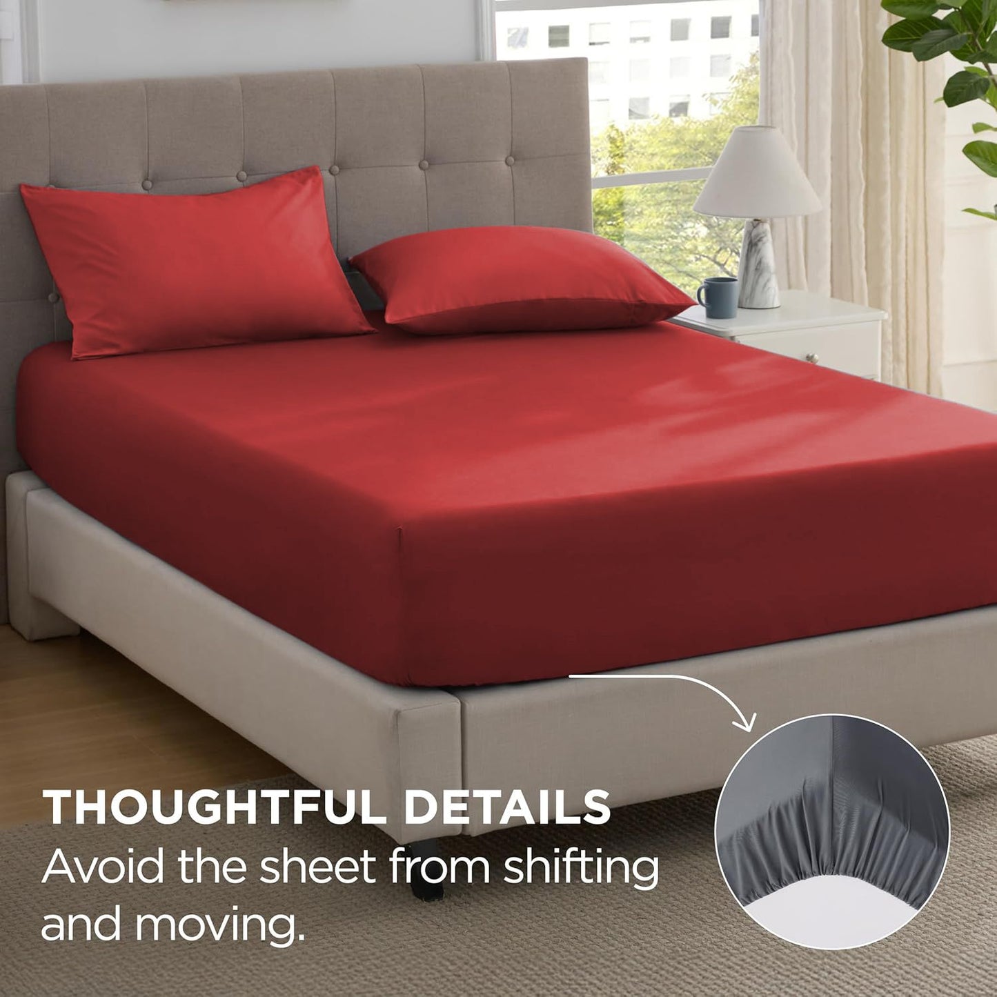 2000TC Hotel Quality Fitted Sheets - 2 Piece Fitted Sheets  -Breathable Bedding - Wrinkle, Fade, Stain Resistant- 16inch/40cm Deep Pocket Fitted Bed Sheets-Wrinkle and Fade Resistant,(Red,King)