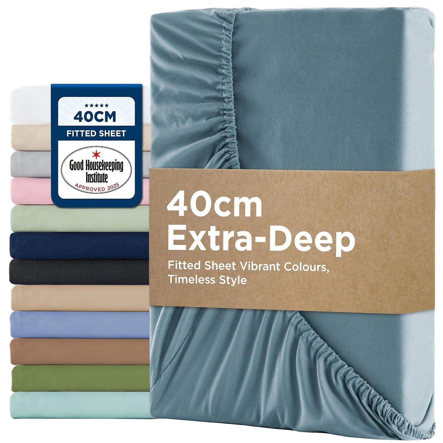 2000TC Hotel Quality Fitted Sheets - 2 Piece Fitted Sheets  -Breathable Bedding - Wrinkle, Fade, Stain Resistant- 16inch/40cm Deep Pocket Fitted Bed Sheets-Wrinkle and Fade Resistant,(Ocean,King)