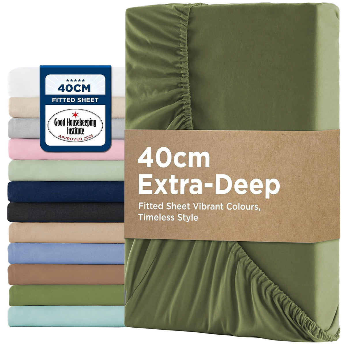 2000TC Hotel Quality Fitted Sheets - 2 Piece Fitted Sheets  -Breathable Bedding - Wrinkle, Fade, Stain Resistant- 16inch/40cm Deep Pocket Fitted Bed Sheets-Wrinkle and Fade Resistant,(Olive green,King)