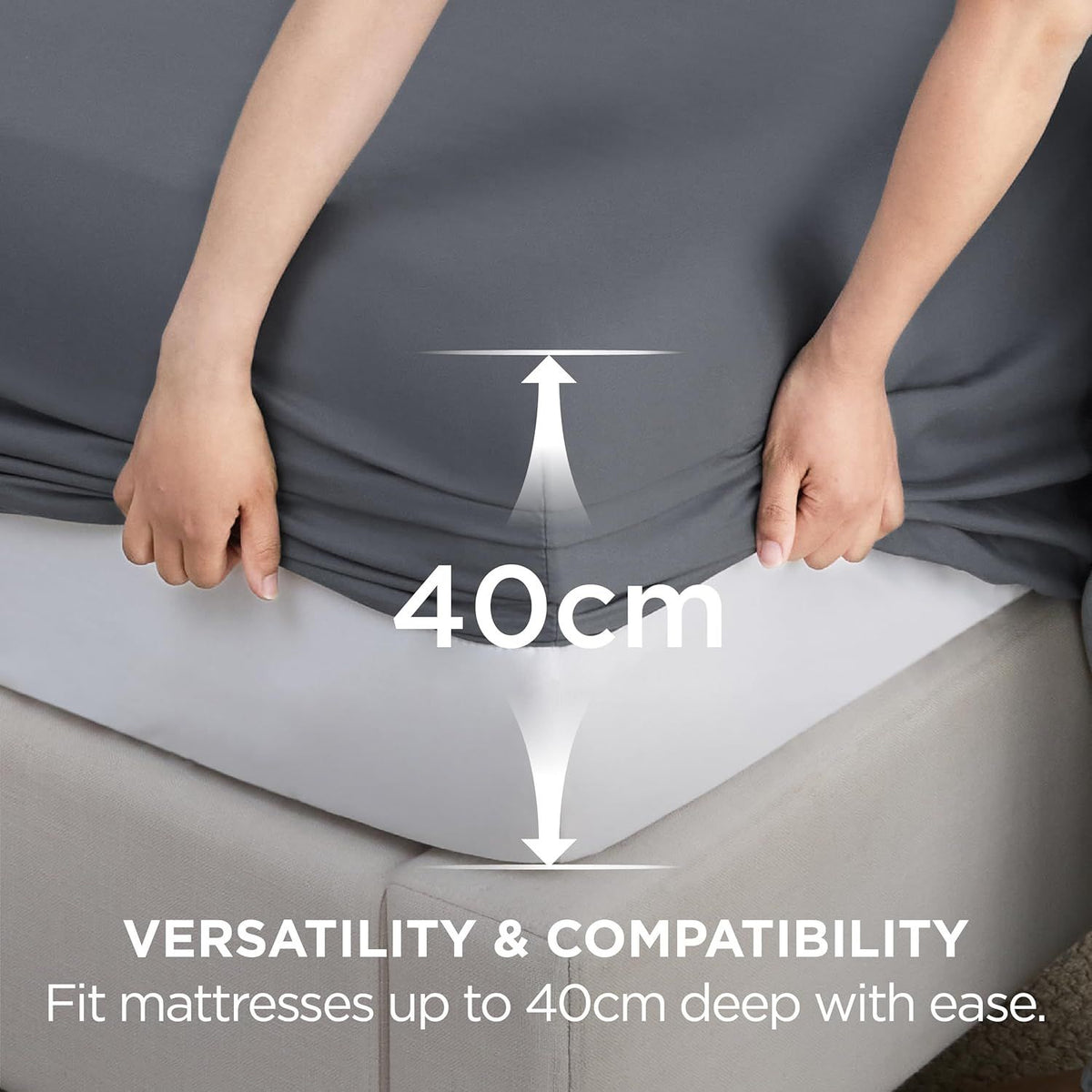 2000TC Hotel Quality Fitted Sheets - 2 Piece Fitted Sheets  -Breathable Bedding - Wrinkle, Fade, Stain Resistant- 16inch/40cm Deep Pocket Fitted Bed Sheets-Wrinkle and Fade Resistant,(Dark gray,King)