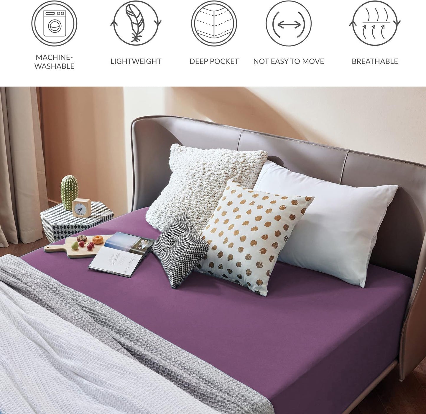 2000TC Hotel Quality Fitted Sheets - 2 Piece Fitted Sheets  -Breathable Bedding - Wrinkle, Fade, Stain Resistant- 16inch/40cm Deep Pocket Fitted Bed Sheets-Wrinkle and Fade Resistant,(Purple,King)