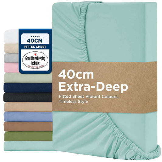 2000TC Hotel Quality Fitted Sheets - 2 Piece Fitted Sheets  -Breathable Bedding - Wrinkle, Fade, Stain Resistant- 16inch/40cm Deep Pocket Fitted Bed Sheets-Wrinkle and Fade Resistant,(Ice blue,King Single)