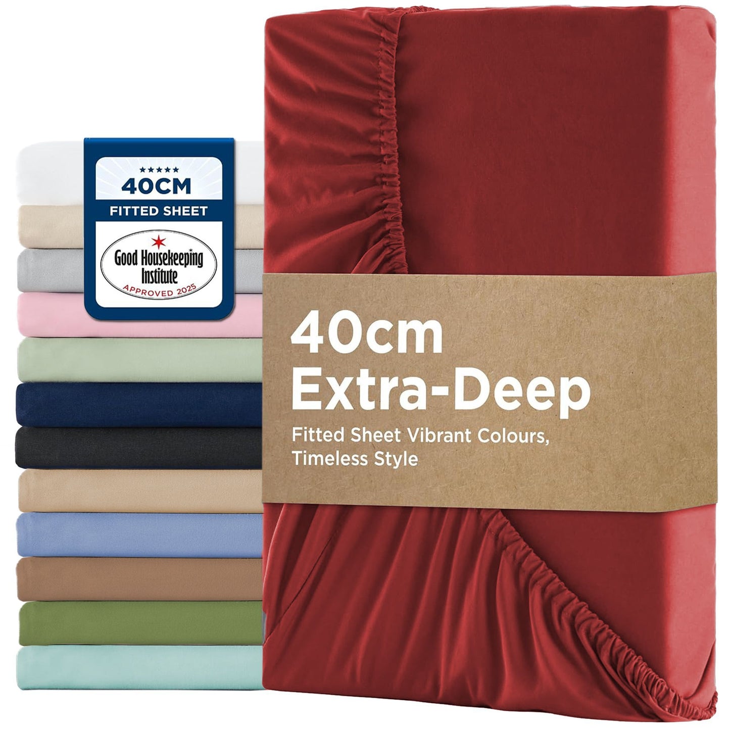 2000TC Hotel Quality Fitted Sheets - 2 Piece Fitted Sheets  -Breathable Bedding - Wrinkle, Fade, Stain Resistant- 16inch/40cm Deep Pocket Fitted Bed Sheets-Wrinkle and Fade Resistant,(Red,King Single)