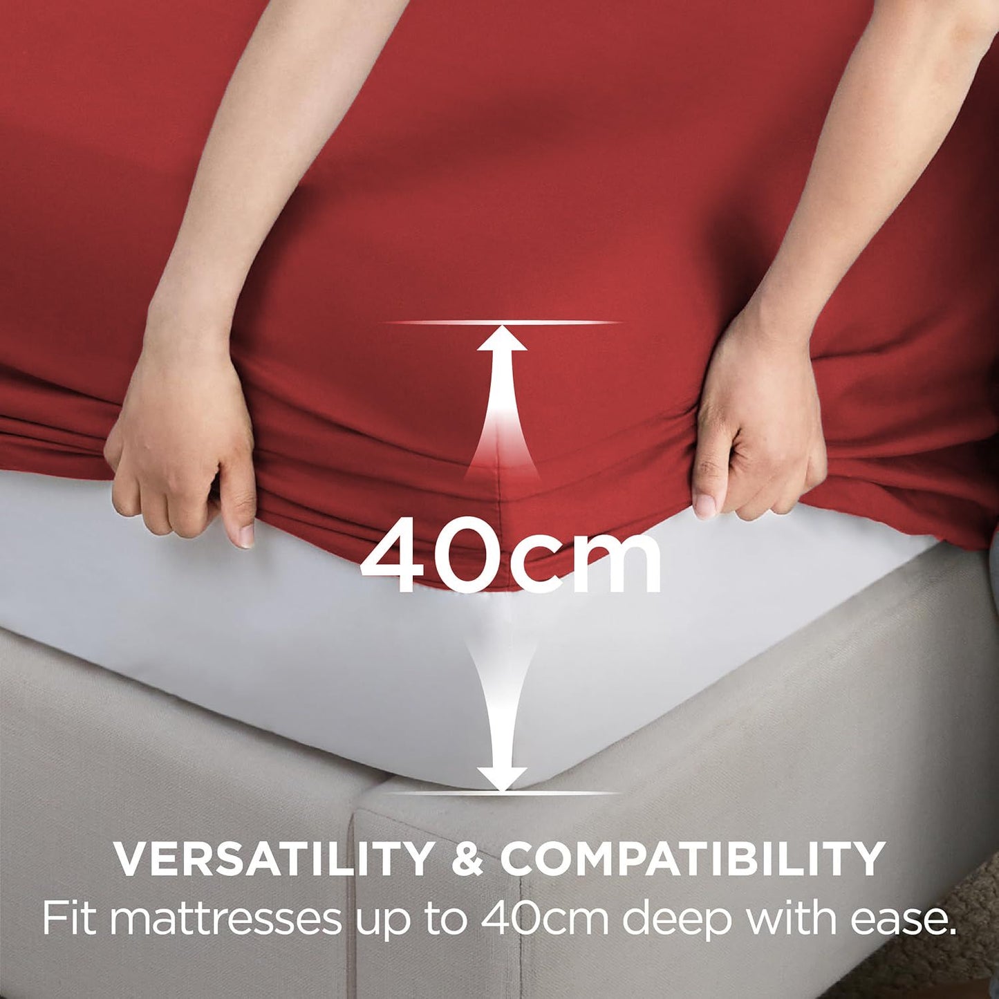 2000TC Hotel Quality Fitted Sheets - 2 Piece Fitted Sheets  -Breathable Bedding - Wrinkle, Fade, Stain Resistant- 16inch/40cm Deep Pocket Fitted Bed Sheets-Wrinkle and Fade Resistant,(Red,King Single)
