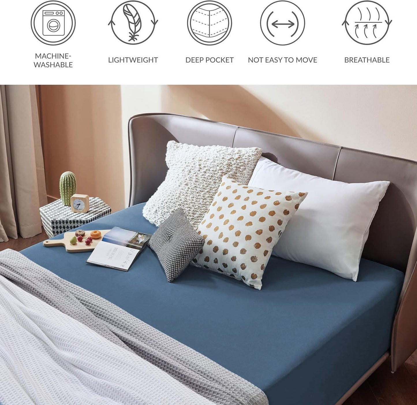 2000TC Hotel Quality Fitted Sheets - 2 Piece Fitted Sheets  -Breathable Bedding - Wrinkle, Fade, Stain Resistant- 16inch/40cm Deep Pocket Fitted Bed Sheets-Wrinkle and Fade Resistant,(Navy,King Single)