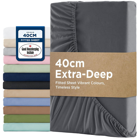 2000TC Hotel Quality Fitted Sheets - 2 Piece Fitted Sheets  -Breathable Bedding - Wrinkle, Fade, Stain Resistant- 16inch/40cm Deep Pocket Fitted Bed Sheets-Wrinkle and Fade Resistant,(Dark gray,King Single)
