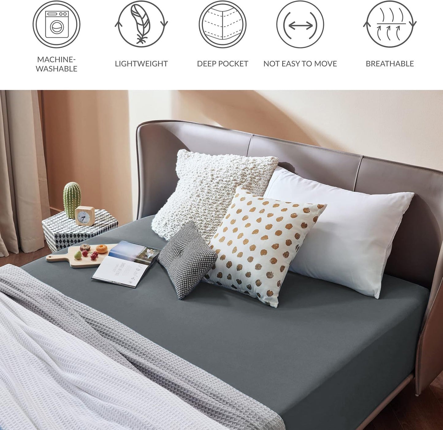 2000TC Hotel Quality Fitted Sheets - 2 Piece Fitted Sheets  -Breathable Bedding - Wrinkle, Fade, Stain Resistant- 16inch/40cm Deep Pocket Fitted Bed Sheets-Wrinkle and Fade Resistant,(Dark gray,King Single)