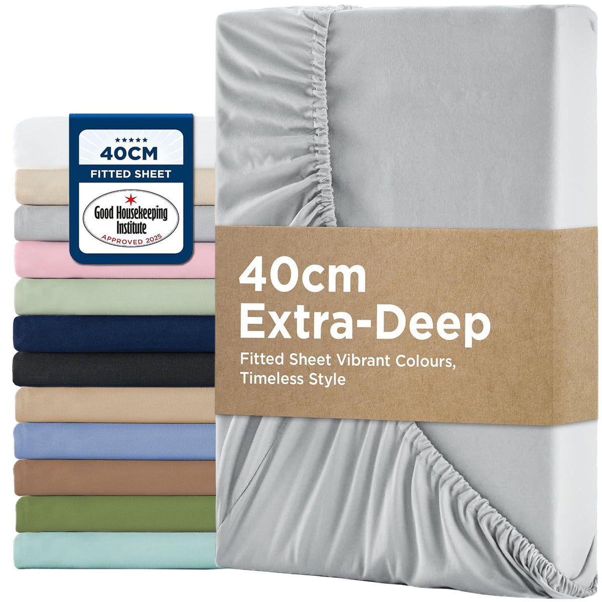 2000TC Hotel Quality Fitted Sheets - 2 Piece Fitted Sheets  -Breathable Bedding - Wrinkle, Fade, Stain Resistant- 16inch/40cm Deep Pocket Fitted Bed Sheets-Wrinkle and Fade Resistant,(Silver-gray,King Single)