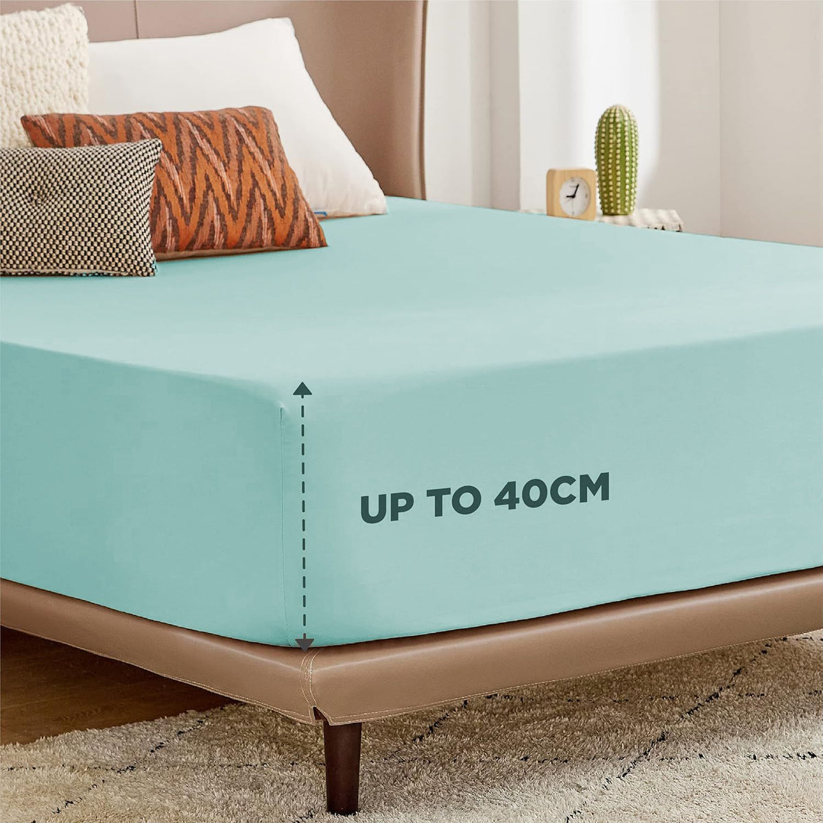 2000TC Hotel Quality Fitted Sheets - 2 Piece Fitted Sheets  -Breathable Bedding - Wrinkle, Fade, Stain Resistant- 16inch/40cm Deep Pocket Fitted Bed Sheets-Wrinkle and Fade Resistant,(Ice blue,Queen)