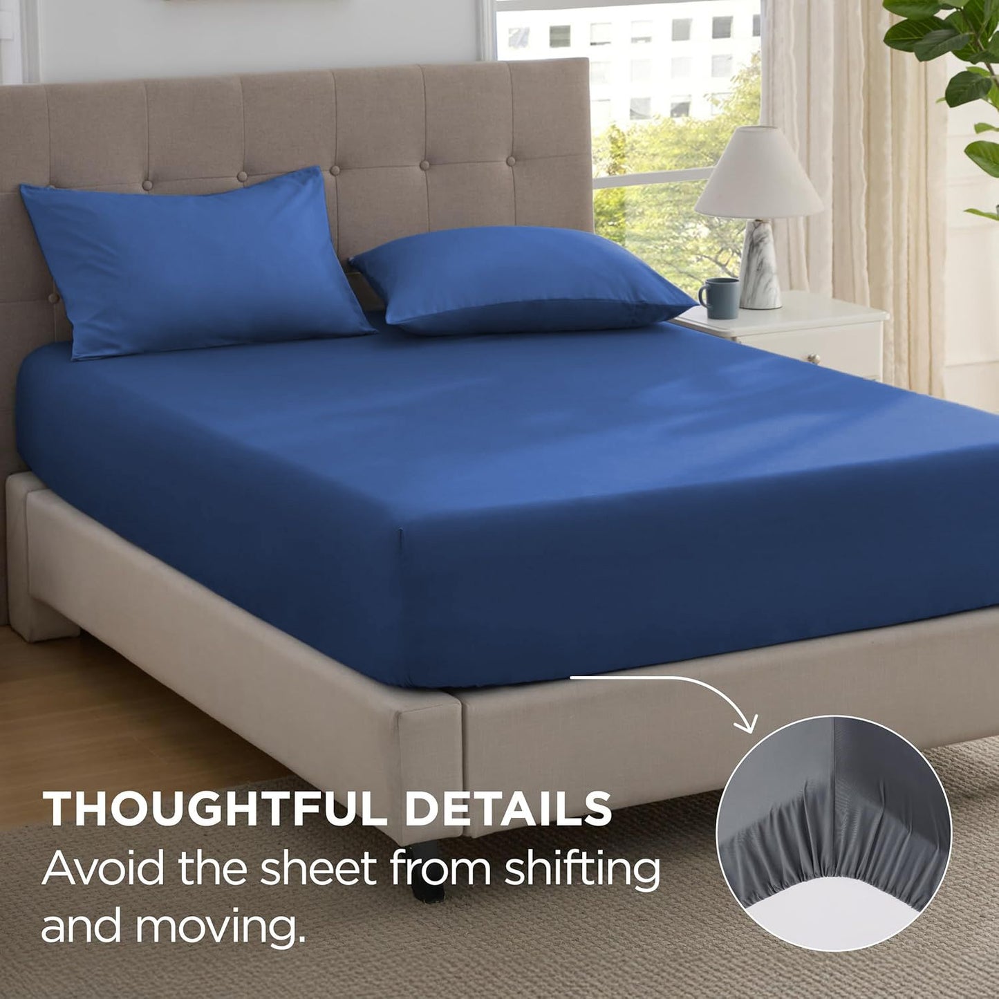 2000TC Hotel Quality Fitted Sheets - 2 Piece Fitted Sheets  -Breathable Bedding - Wrinkle, Fade, Stain Resistant- 16inch/40cm Deep Pocket Fitted Bed Sheets-Wrinkle and Fade Resistant,(Royal blue,Queen)
