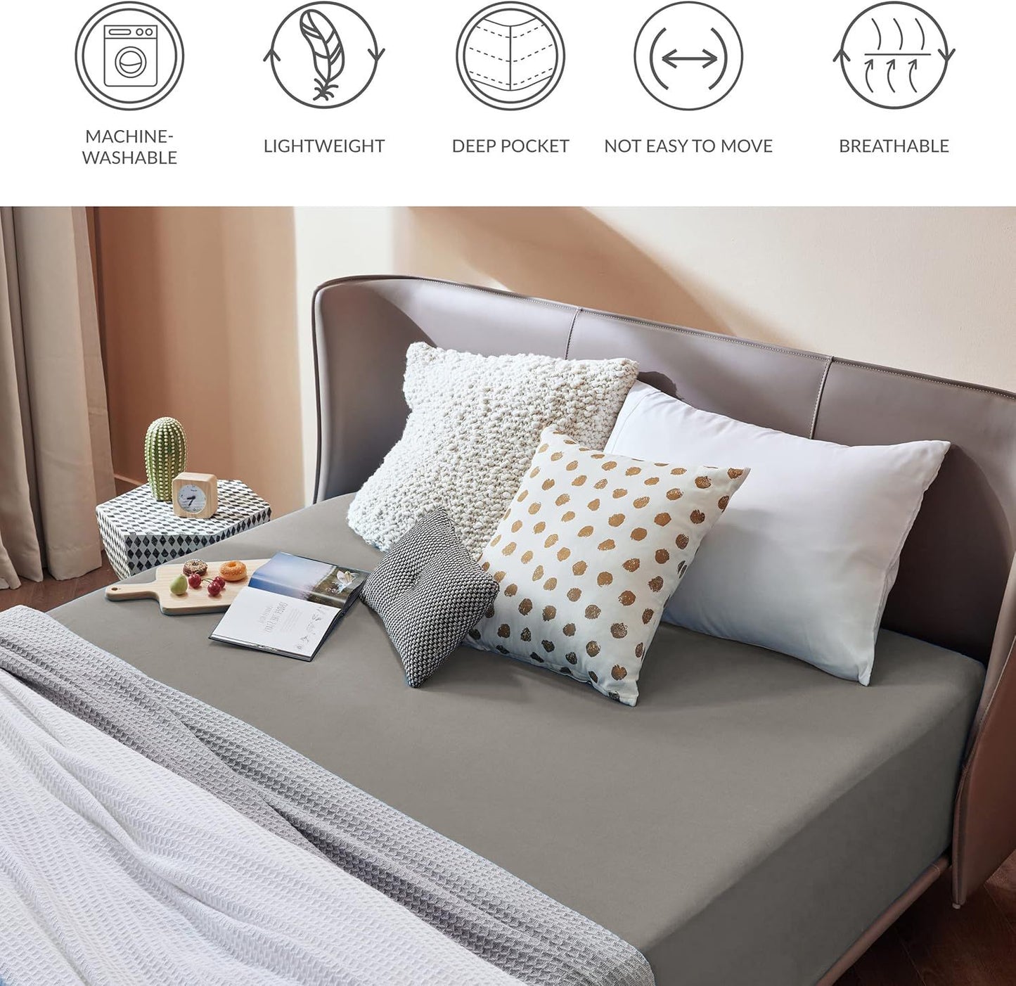 2000TC Hotel Quality Fitted Sheets - 2 Piece Fitted Sheets  -Breathable Bedding - Wrinkle, Fade, Stain Resistant- 16inch/40cm Deep Pocket Fitted Bed Sheets-Wrinkle and Fade Resistant,(Grey,Queen)