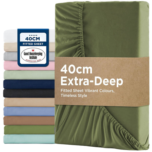 2000TC Hotel Quality Fitted Sheets - 2 Piece Fitted Sheets  -Breathable Bedding - Wrinkle, Fade, Stain Resistant- 16inch/40cm Deep Pocket Fitted Bed Sheets-Wrinkle and Fade Resistant,(Olive green,Queen)