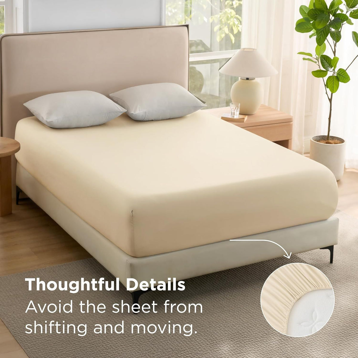2000TC Hotel Quality Fitted Sheets - 2 Piece Fitted Sheets  -Breathable Bedding - Wrinkle, Fade, Stain Resistant- 16inch/40cm Deep Pocket Fitted Bed Sheets-Wrinkle and Fade Resistant,(Cream White,Queen)