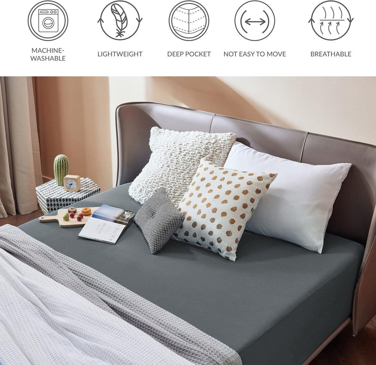 2000TC Hotel Quality Fitted Sheets - 2 Piece Fitted Sheets  -Breathable Bedding - Wrinkle, Fade, Stain Resistant- 16inch/40cm Deep Pocket Fitted Bed Sheets-Wrinkle and Fade Resistant,(Dark gray,Queen)