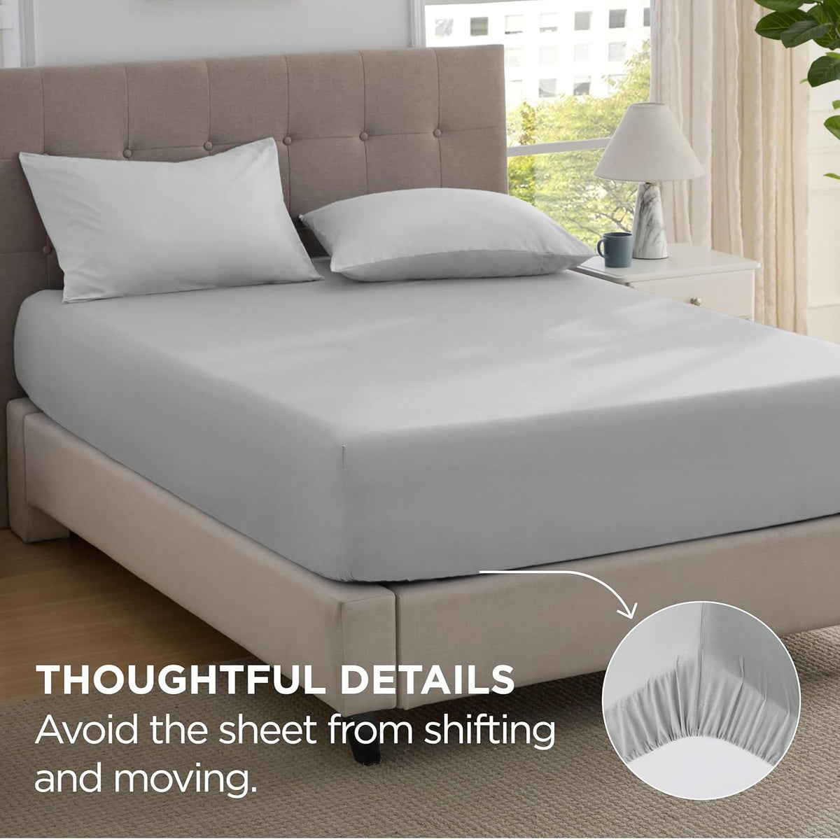 2000TC Hotel Quality Fitted Sheets - 2 Piece Fitted Sheets  -Breathable Bedding - Wrinkle, Fade, Stain Resistant- 16inch/40cm Deep Pocket Fitted Bed Sheets-Wrinkle and Fade Resistant,(Silver-gray,Queen)