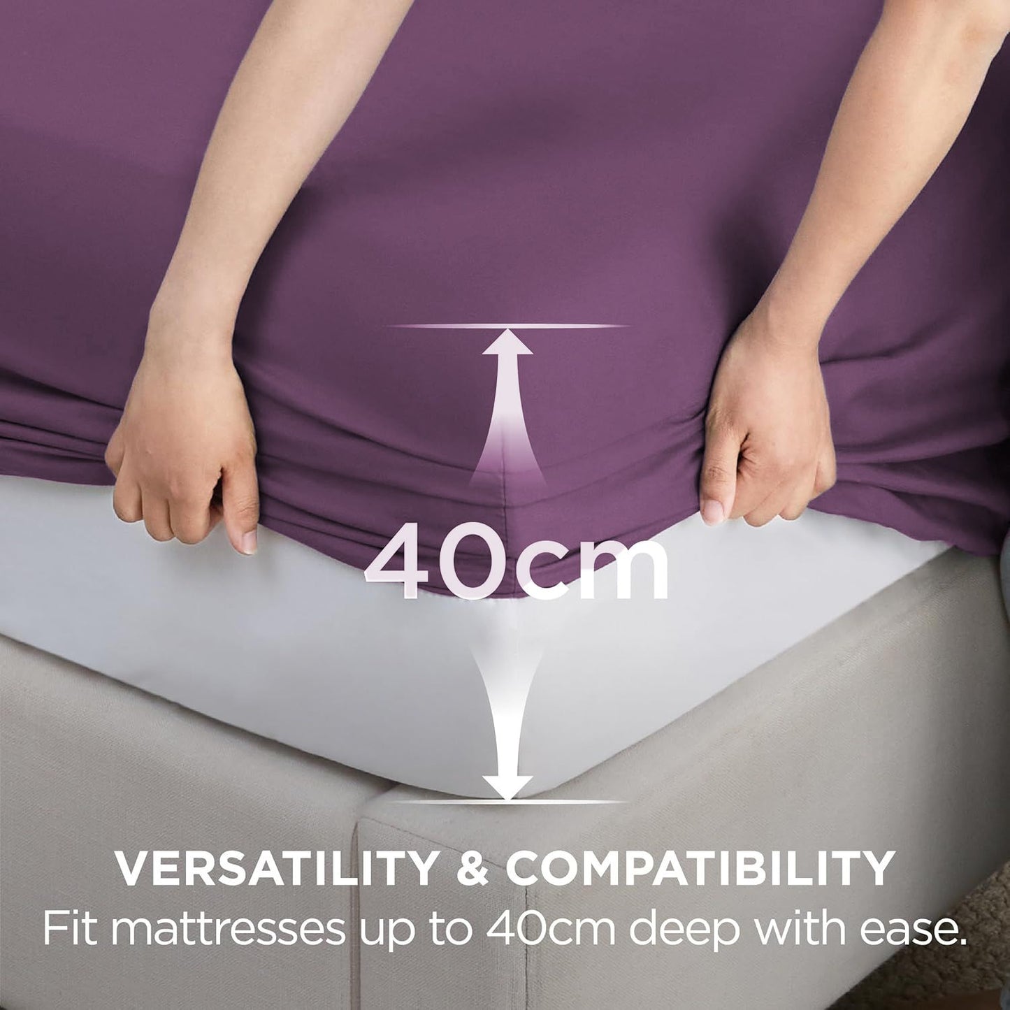 2000TC Hotel Quality Fitted Sheets - 2 Piece Fitted Sheets  -Breathable Bedding - Wrinkle, Fade, Stain Resistant- 16inch/40cm Deep Pocket Fitted Bed Sheets-Wrinkle and Fade Resistant,(Purple,Queen)