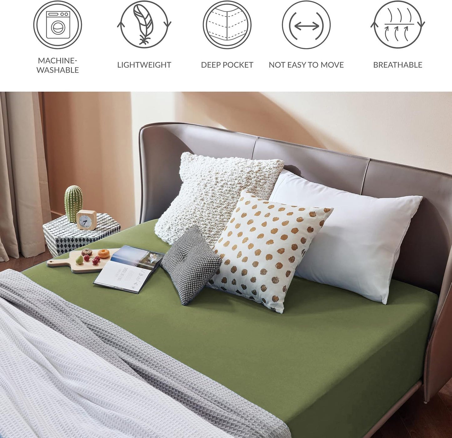 2000TC Hotel Quality Fitted Sheets - 2 Piece Fitted Sheets  -Breathable Bedding - Wrinkle, Fade, Stain Resistant- 16inch/40cm Deep Pocket Fitted Bed Sheets-Wrinkle and Fade Resistant,(Olive green,Single)