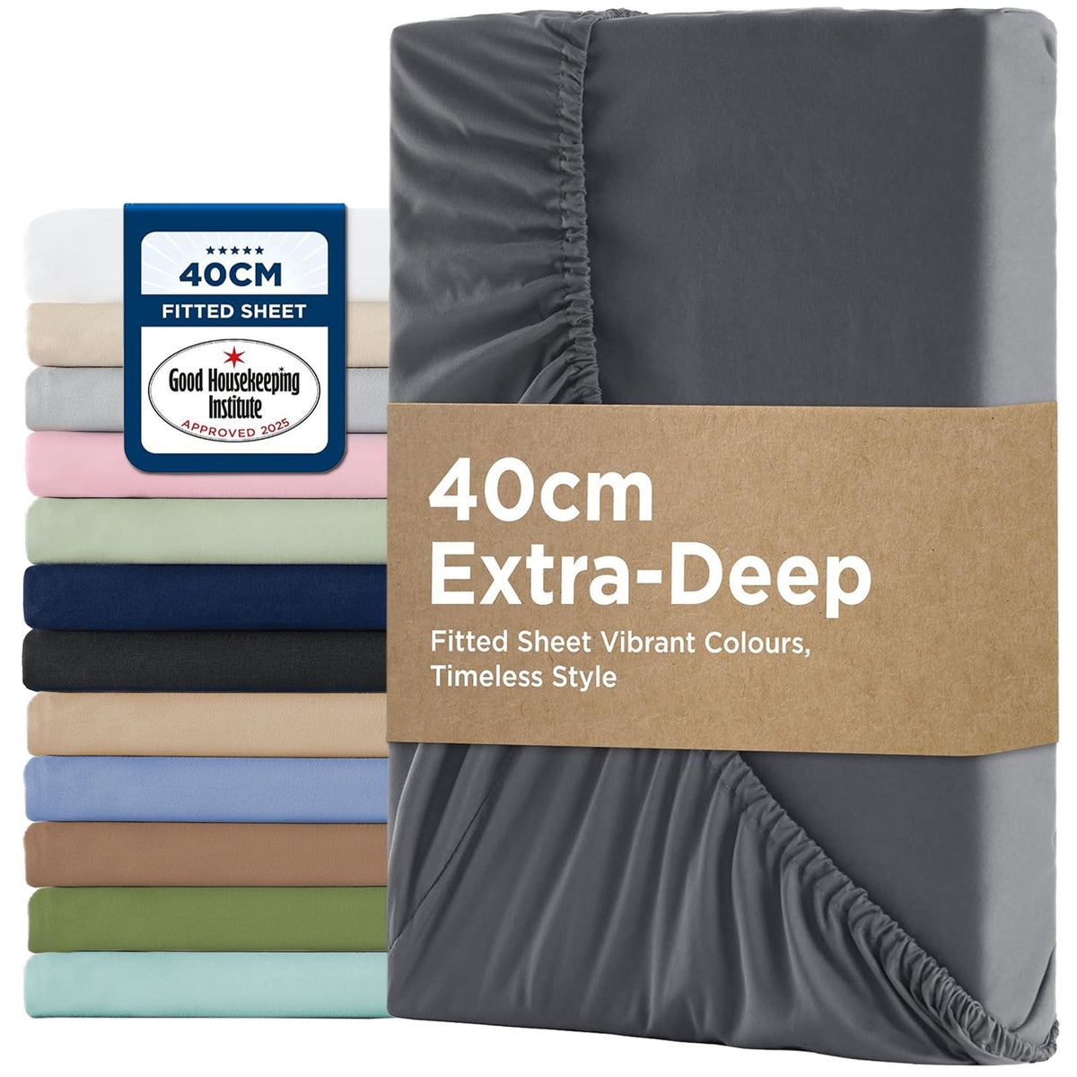 2000TC Hotel Quality Fitted Sheets - 2 Piece Fitted Sheets  -Breathable Bedding - Wrinkle, Fade, Stain Resistant- 16inch/40cm Deep Pocket Fitted Bed Sheets-Wrinkle and Fade Resistant,(Dark gray,Single)