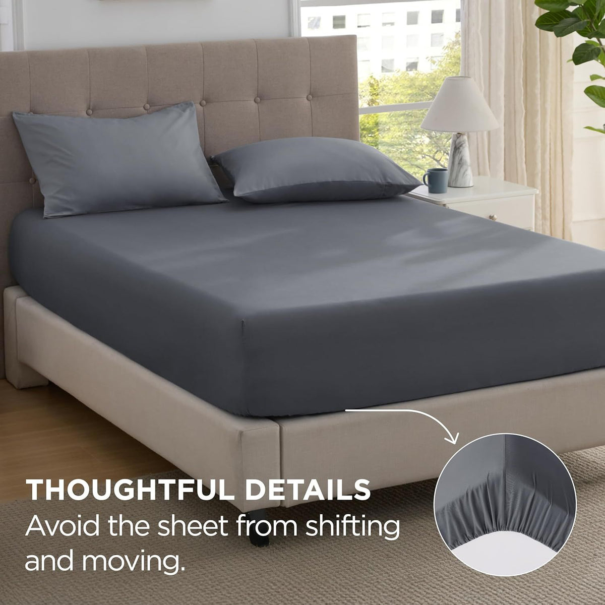 2000TC Hotel Quality Fitted Sheets - 2 Piece Fitted Sheets  -Breathable Bedding - Wrinkle, Fade, Stain Resistant- 16inch/40cm Deep Pocket Fitted Bed Sheets-Wrinkle and Fade Resistant,(Dark gray,Single)