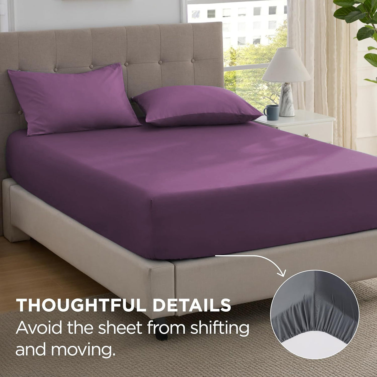 2000TC Hotel Quality Fitted Sheets - 2 Piece Fitted Sheets  -Breathable Bedding - Wrinkle, Fade, Stain Resistant- 16inch/40cm Deep Pocket Fitted Bed Sheets-Wrinkle and Fade Resistant,(Purple,Single)
