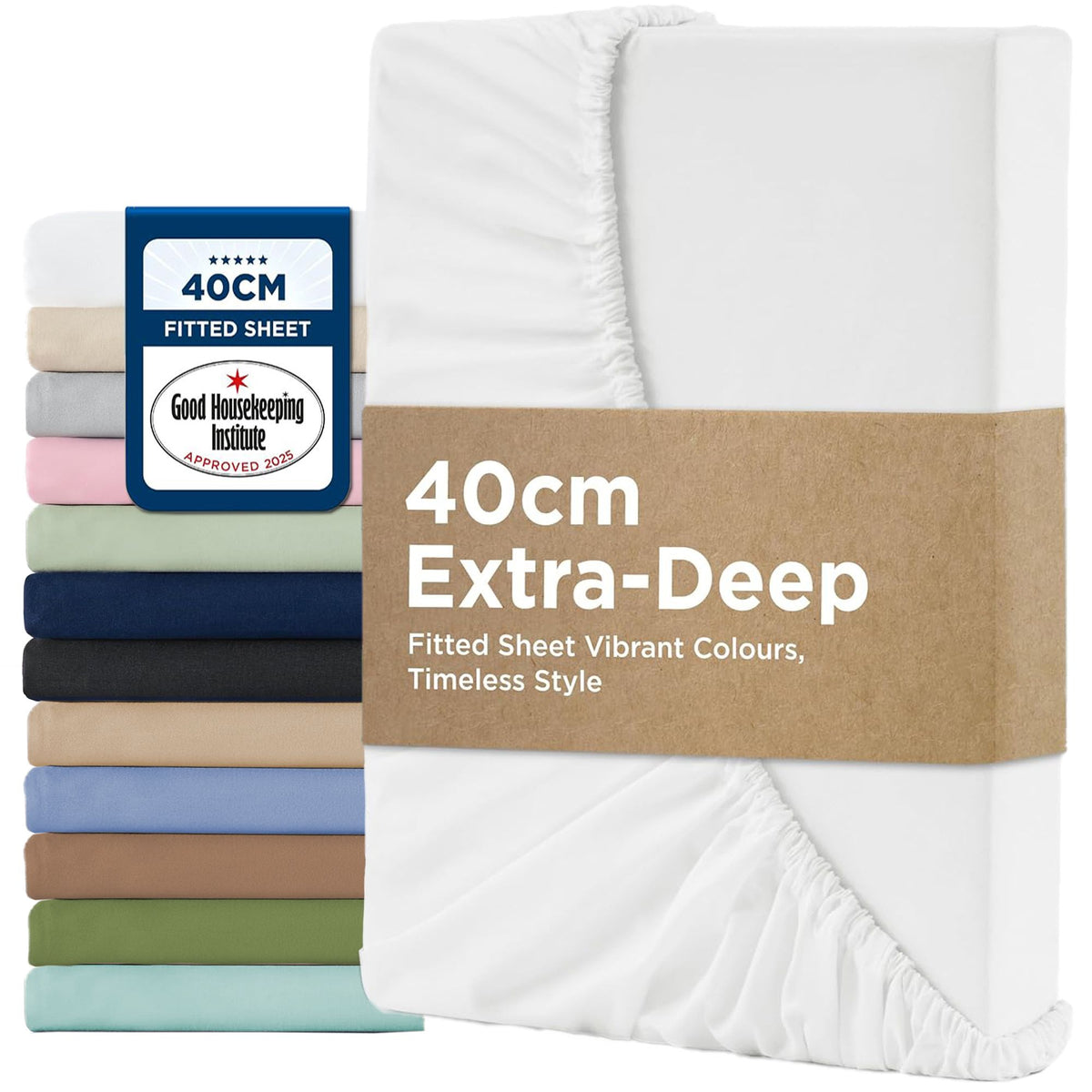 2000TC Hotel Quality Fitted Sheets - 2 Piece Fitted Sheets  -Breathable Bedding - Wrinkle, Fade, Stain Resistant- 16inch/40cm Deep Pocket Fitted Bed Sheets-Wrinkle and Fade Resistant,(White,Super King)