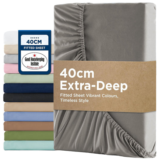 2000TC Hotel Quality Fitted Sheets - 2 Piece Fitted Sheets  -Breathable Bedding - Wrinkle, Fade, Stain Resistant- 16inch/40cm Deep Pocket Fitted Bed Sheets-Wrinkle and Fade Resistant,(Grey,Super King)