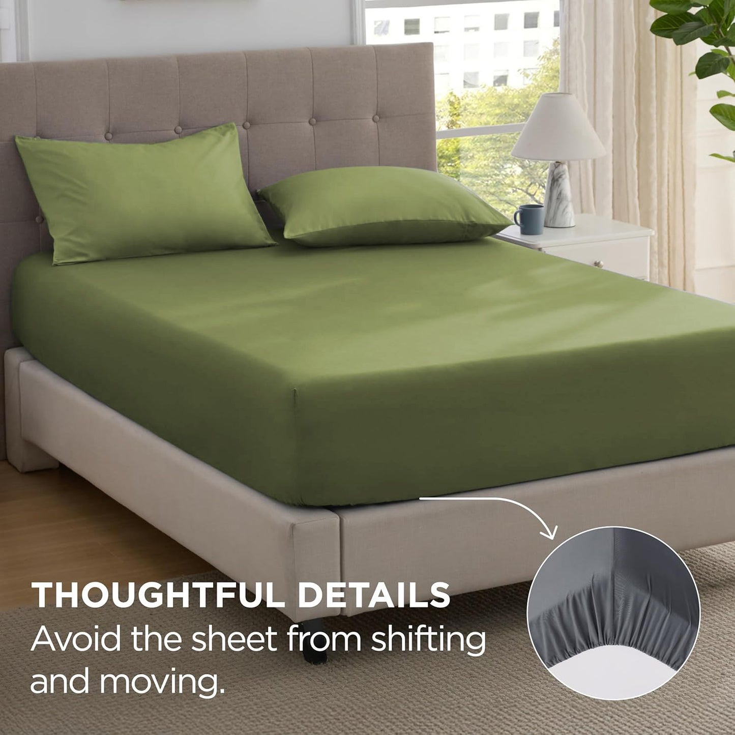 2000TC Hotel Quality Fitted Sheets - 2 Piece Fitted Sheets  -Breathable Bedding - Wrinkle, Fade, Stain Resistant- 16inch/40cm Deep Pocket Fitted Bed Sheets-Wrinkle and Fade Resistant,(Olive green,Super King)