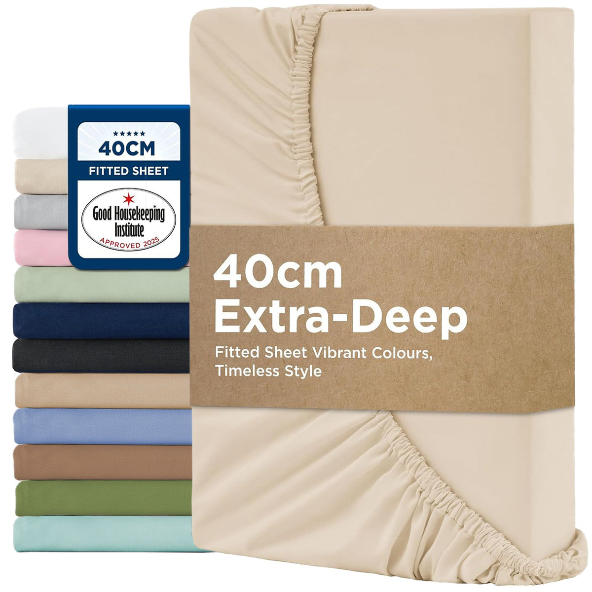 2000TC Hotel Quality Fitted Sheets - 2 Piece Fitted Sheets  -Breathable Bedding - Wrinkle, Fade, Stain Resistant- 16inch/40cm Deep Pocket Fitted Bed Sheets-Wrinkle and Fade Resistant,(Cream White,Super King)