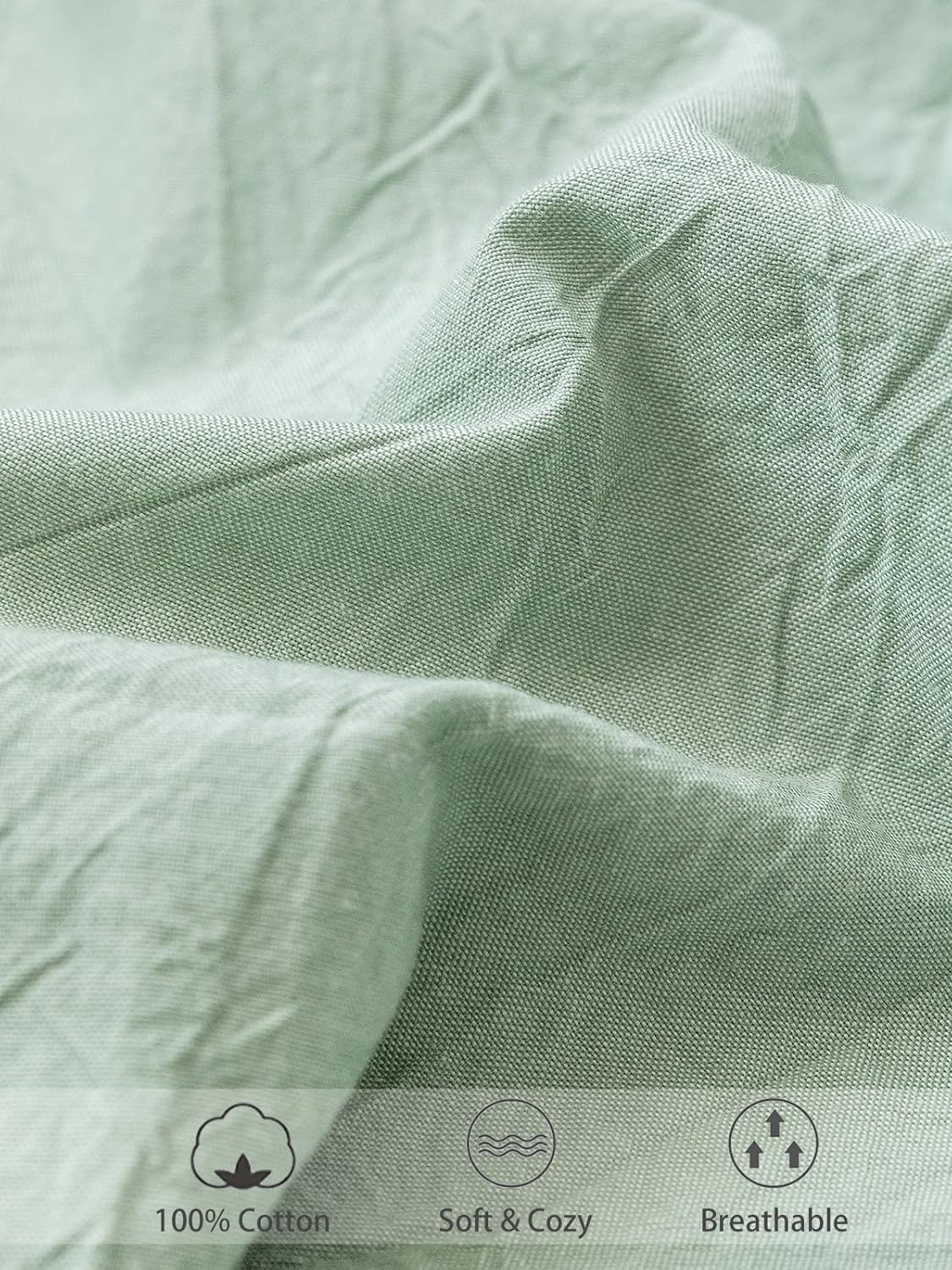 100% Cotton Fitted Sheet - Super Soft 40cm Deep Pocket Bottom Sheets - White Elastic Sheet（Double,Green beans)