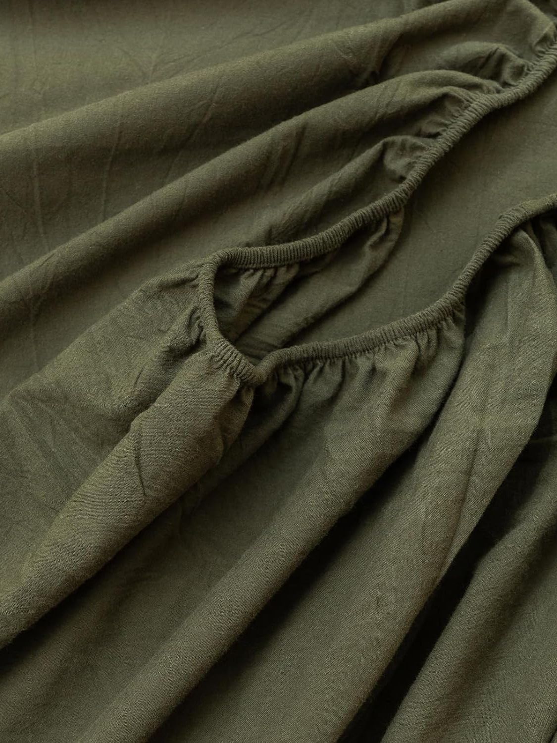100% Cotton Fitted Sheet - Super Soft 40cm Deep Pocket Bottom Sheets - White Elastic Sheet（Double,Olive green)