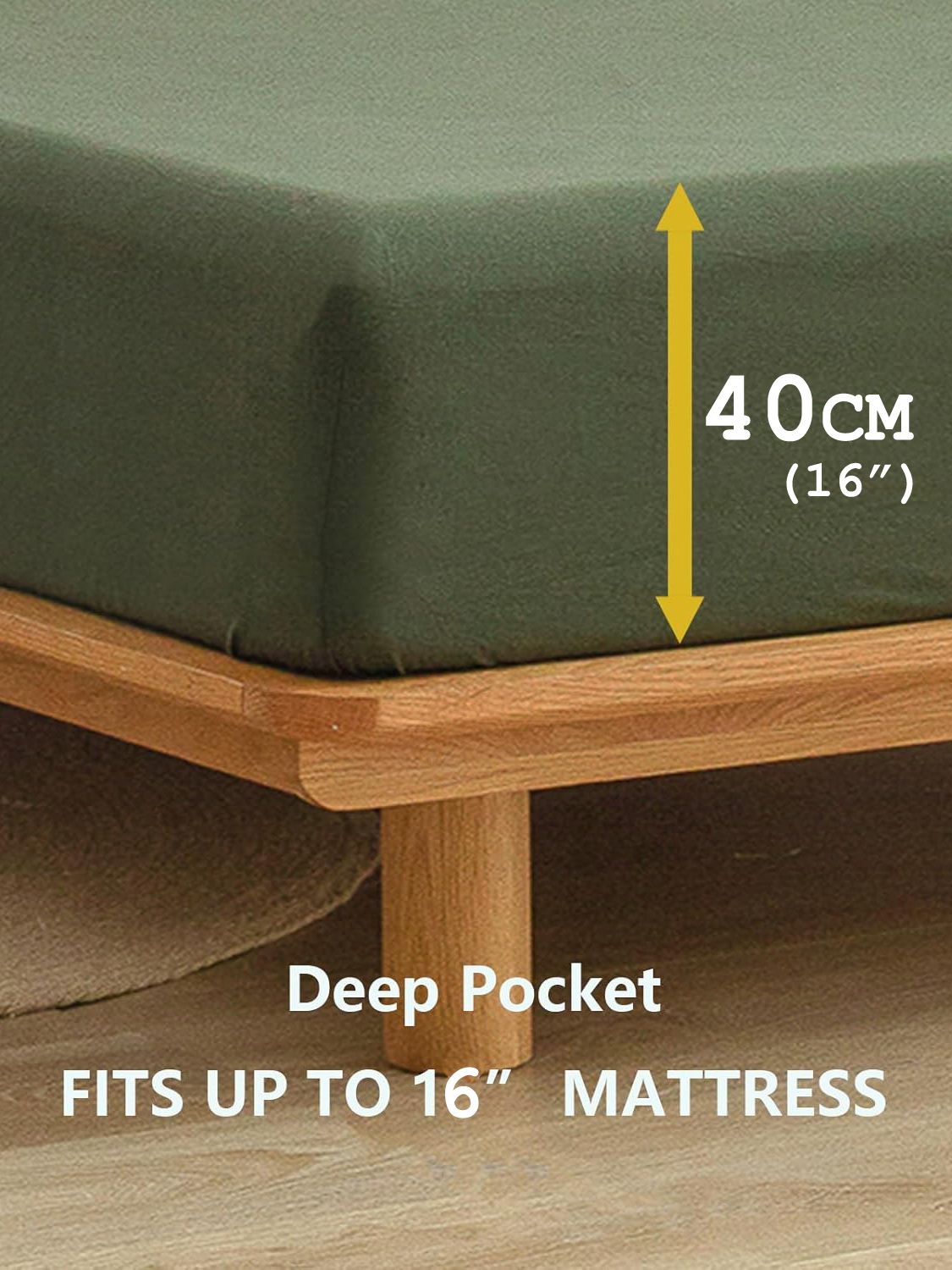 100% Cotton Fitted Sheet - Super Soft 40cm Deep Pocket Bottom Sheets - White Elastic Sheet（Double,Olive green)