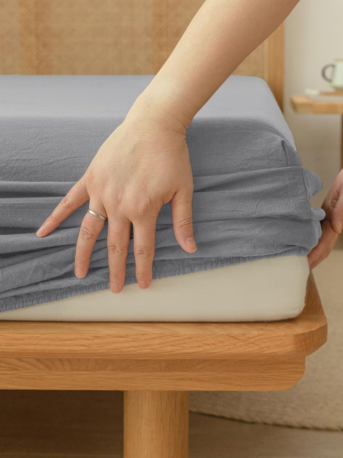 100% Cotton Fitted Sheet - Super Soft 40cm Deep Pocket Bottom Sheets - White Elastic Sheet（King,Grey)