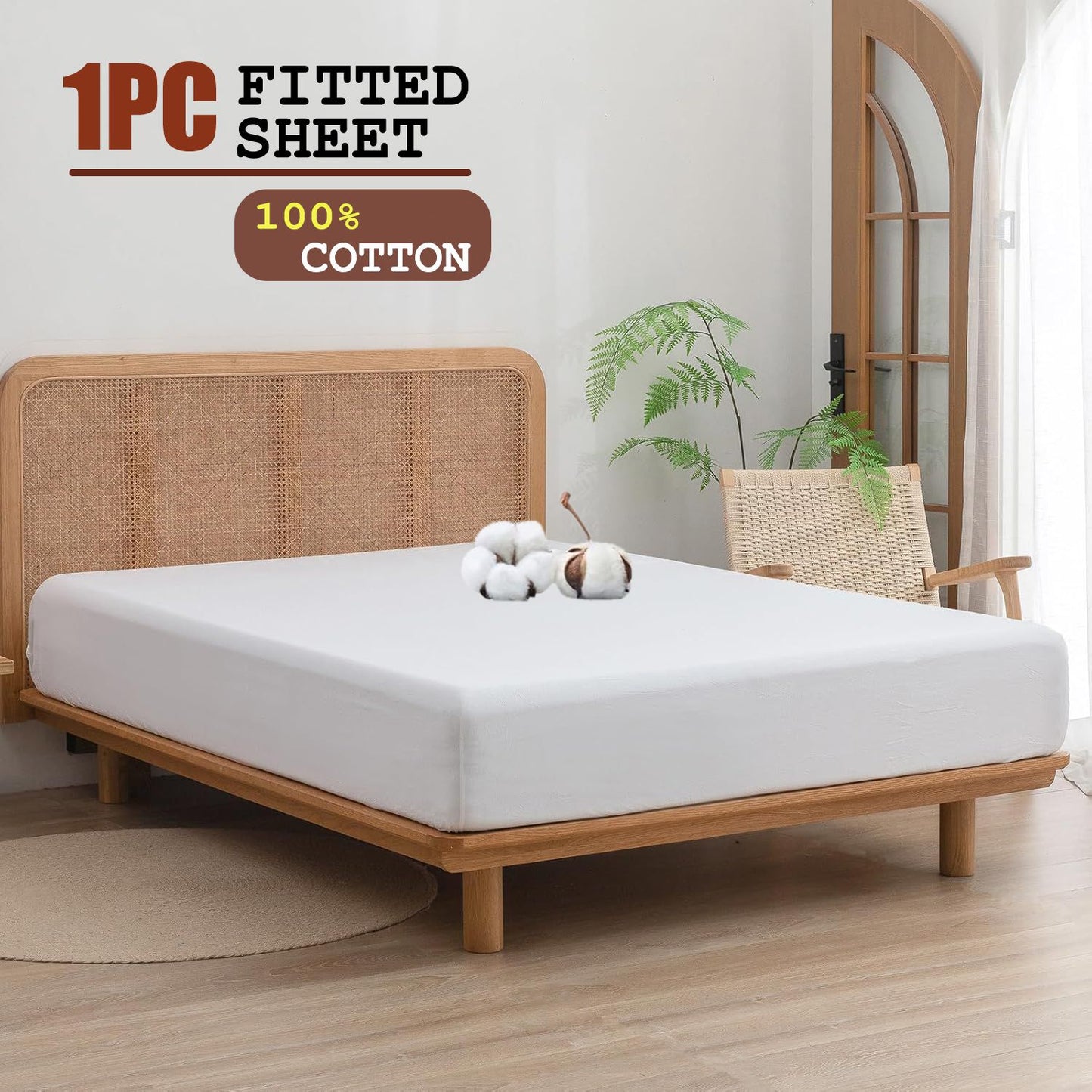 100% Cotton Fitted Sheet - Super Soft 40cm Deep Pocket Bottom Sheets - White Elastic Sheet（Super King,White)