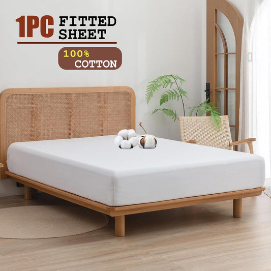 100% Cotton Fitted Sheet - Super Soft 40cm Deep Pocket Bottom Sheets - White Elastic Sheet（Super King,White)
